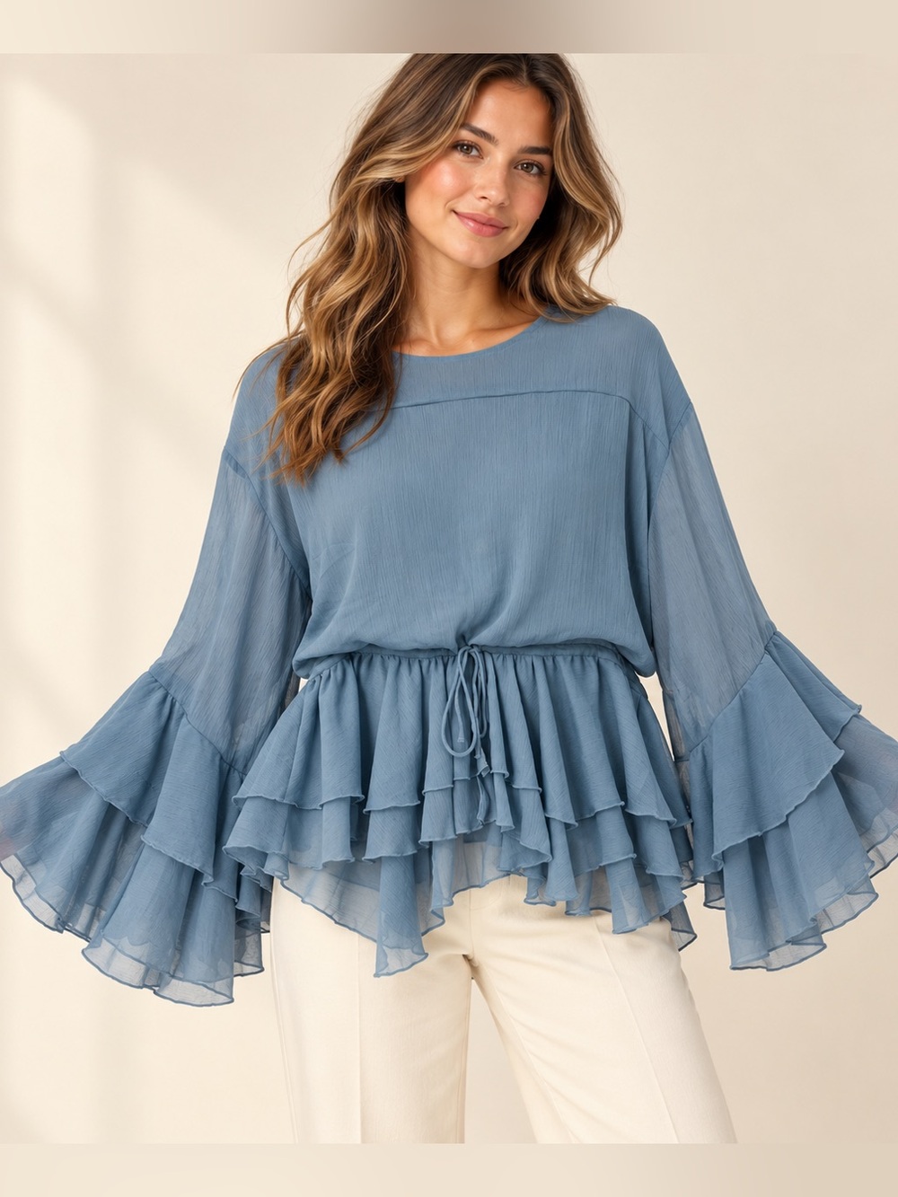 NWT Anthropologie Ruffle Peplum Blouse - Dusty Blue